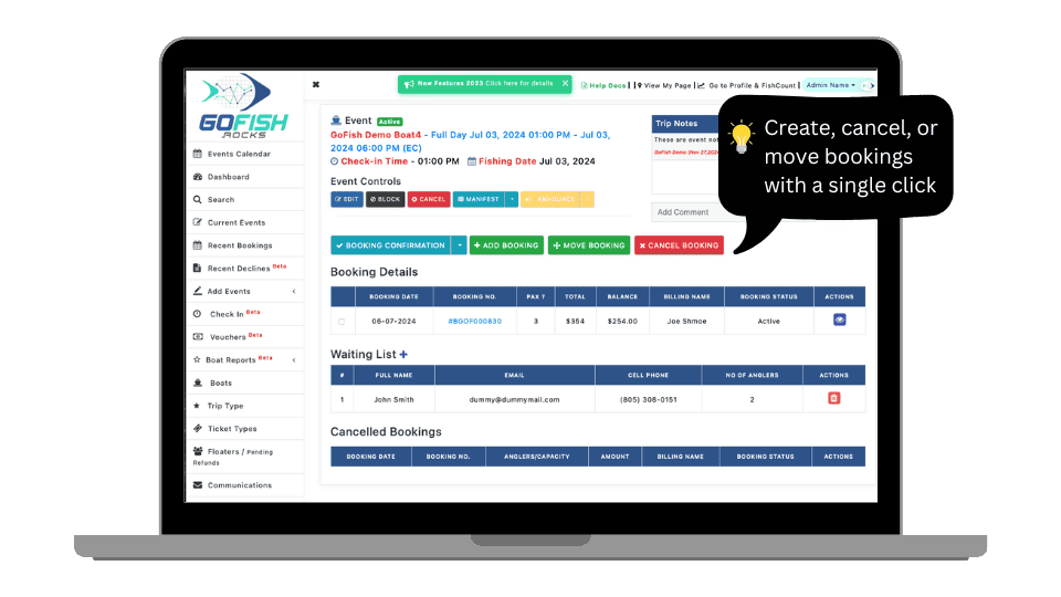 Exceptional Booking Management GoFish.Rocks